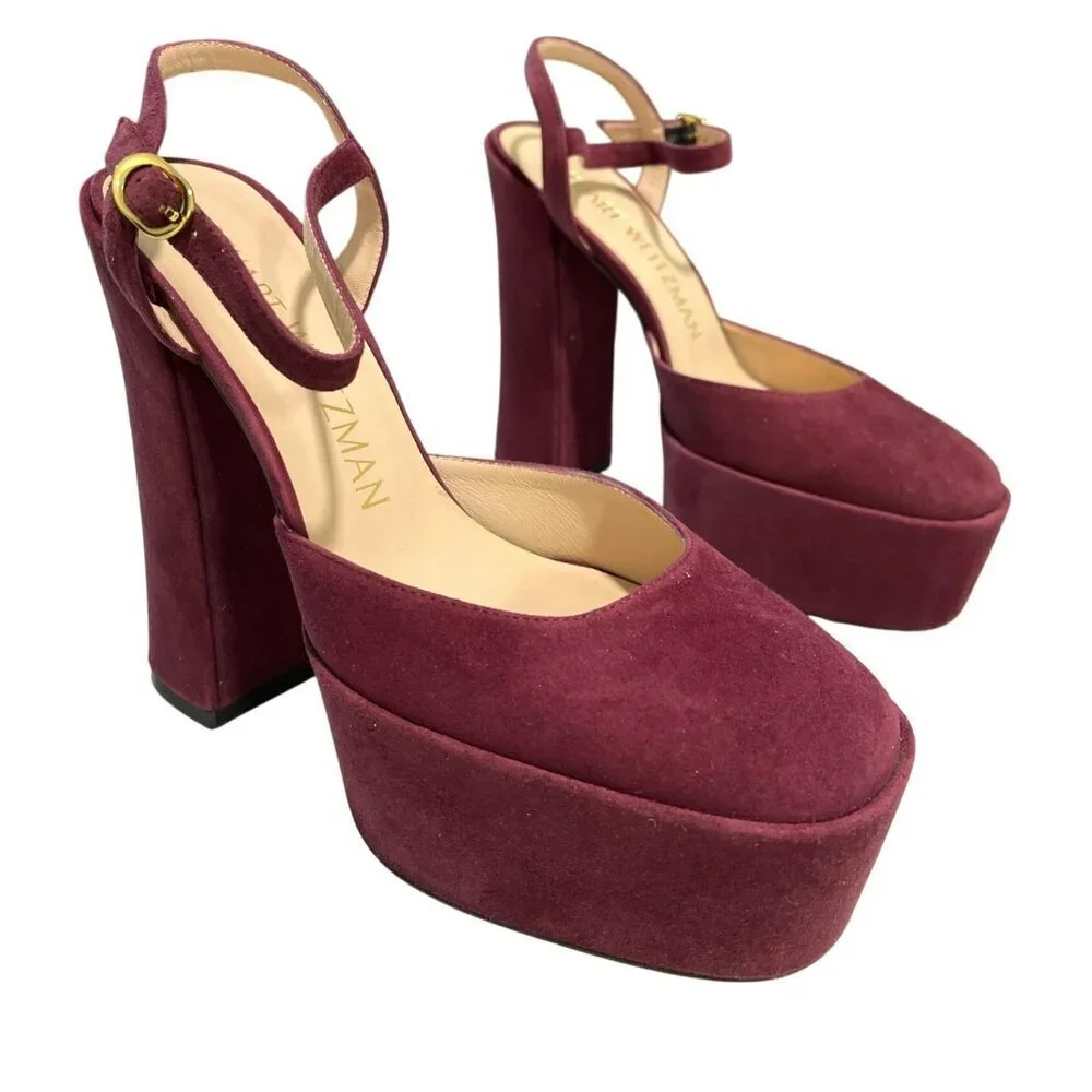Stuart Weitzman Sky High 145 Platform Burgundy Heel Shoes
